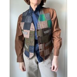 Vintage Irish Tweed Wool Vest Patchwork Unisex Menswear Style Size M Heritage
